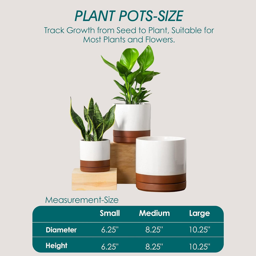 vancasso Ceramic Pots for Plants, Plant Pots for Indoor Plants, 6.25+8.25+10.25 Inch Ceramic Planters, Flower Pots with Drainage Holes, Planters Pot for Indoor House Plant, Set of 3, Khaki