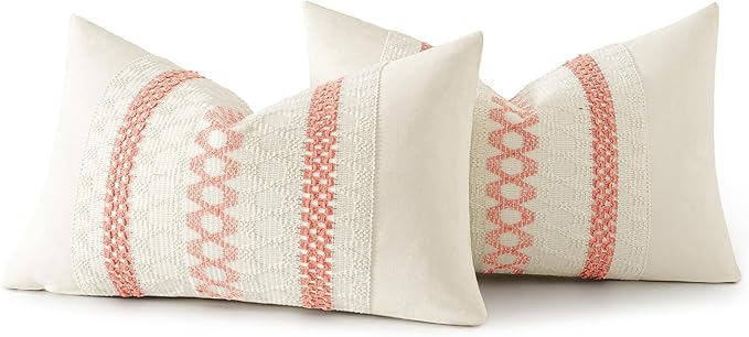 MIULEE Set of 2 Coral Red Boho Valentines Decorative Lumbar Pillow Covers 12x20 - Image 8