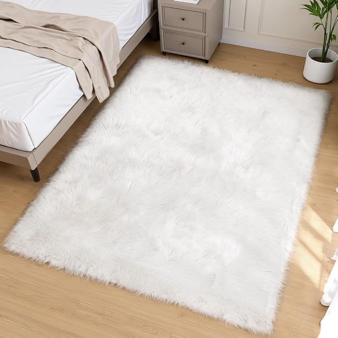 Goolela White Area Rug 5x7 Fluffy Fuzzy Furry Sheepskin Rug - Image 2