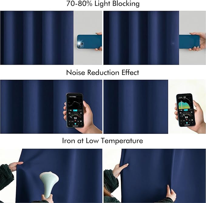 MIULEE Navy Blue Back Tab Blackout Curtain 96 Inch Long 2 Panels Set - Image 5