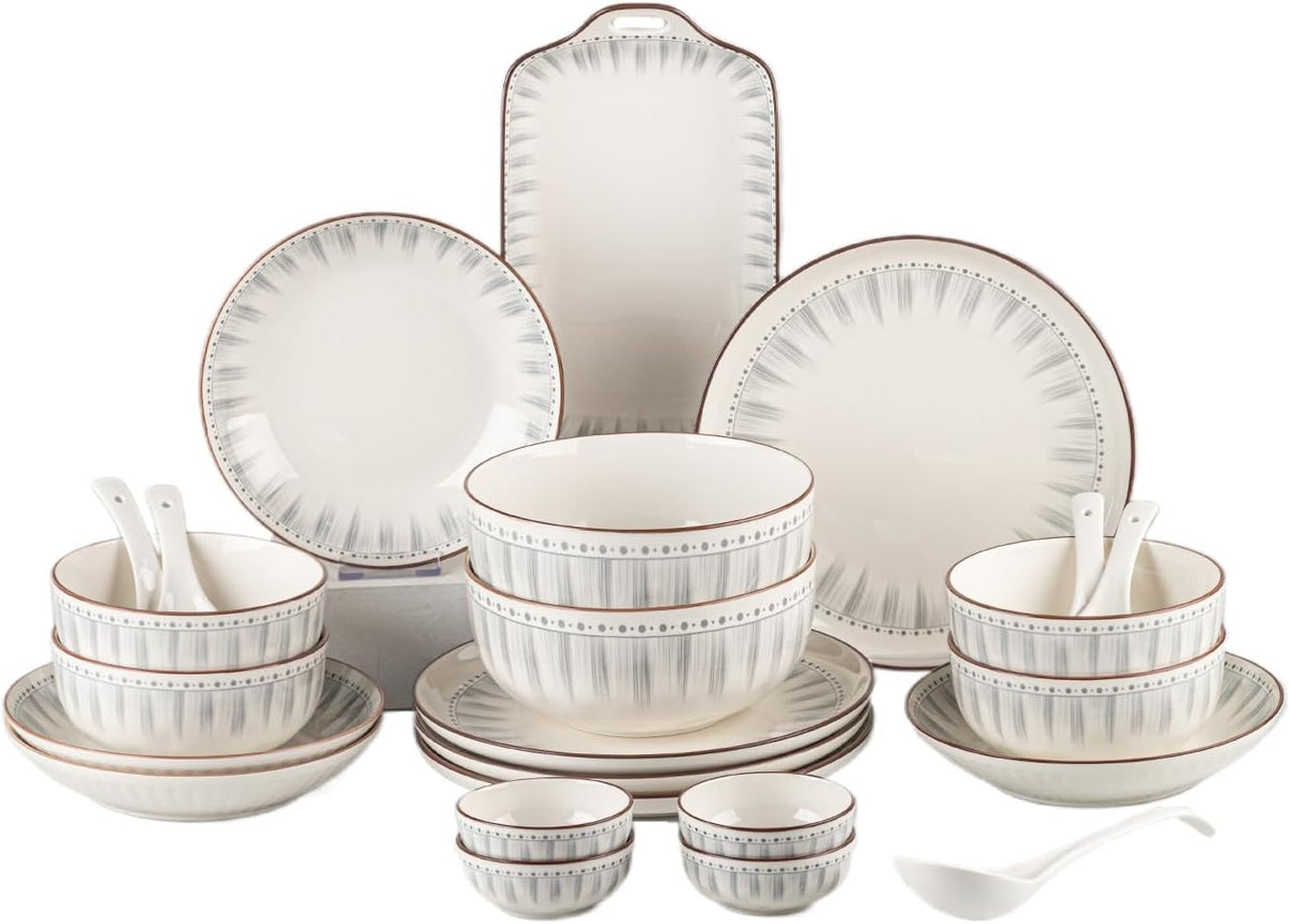 Ceramic Dinnerware Set, Series Kavara Ⅱ, (Blue Stripes)