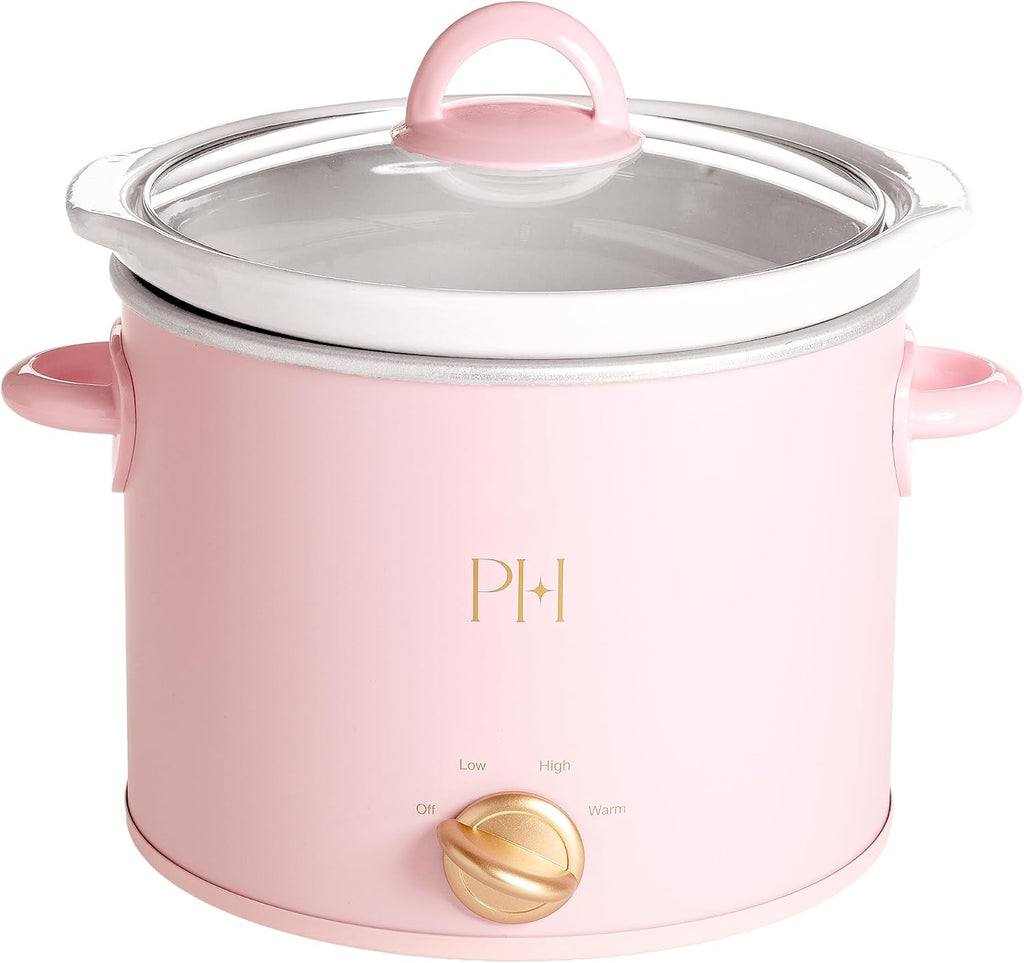 Paris Hilton 6-Quart Manual Slow Cooker, Naturally Nonstick Stoneware Ceramic Insert, Three Settings (Low, High, Warm), Dishwasher Safe Family Size Slow Cooker, White