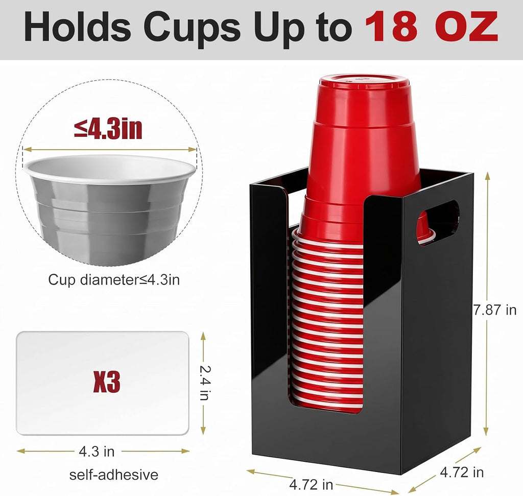 Cup Dispenser, Wall Mount Cup Holder Fits Cups Up to 18 oz
