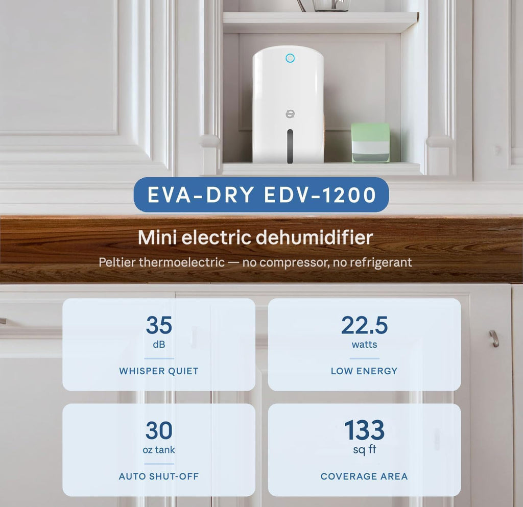 Eva-Dry EDV-1200 Electric Dehumidifier, Up to 133 Sq Ft, Quiet Peltier