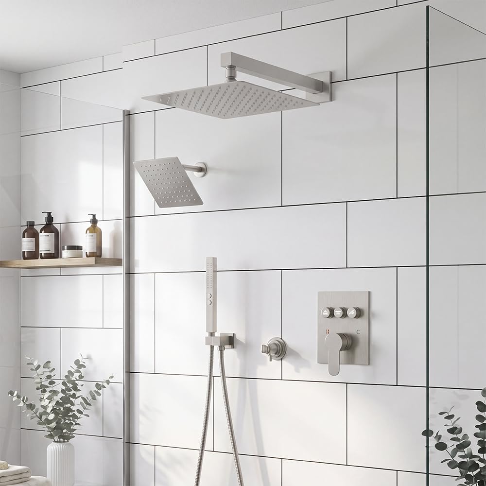 Shower Faucet Set Shower System Brushed Nickel, Push Button Diverter