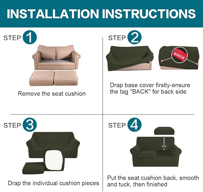 Turquoize 3 Piece Sofa Covers for 2 Cushion Couch Sofa Slipcover Soft Couch - Image 6