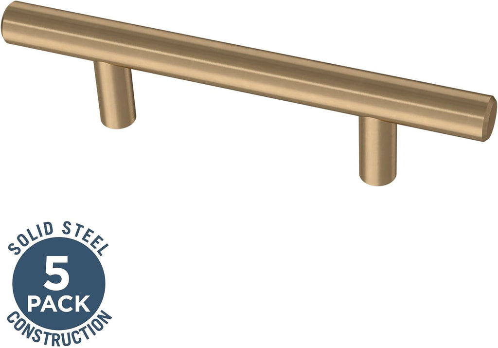 Franklin Brass (5-Pack) – Champagne Bronze Cabinet Handles, 3-3/4 Inch Hole Center, Modern Pulls for Drawers, Kitchen Cabinet Door, Dressers | Solid Bar