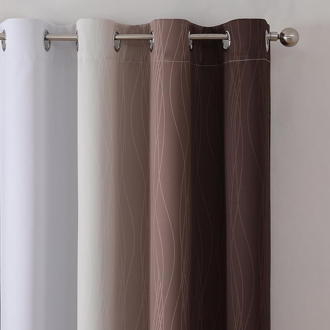 Estelar Textiler Brown and Greyish White Ombre Short Blackout Cafe Curtains 36 - Image 4