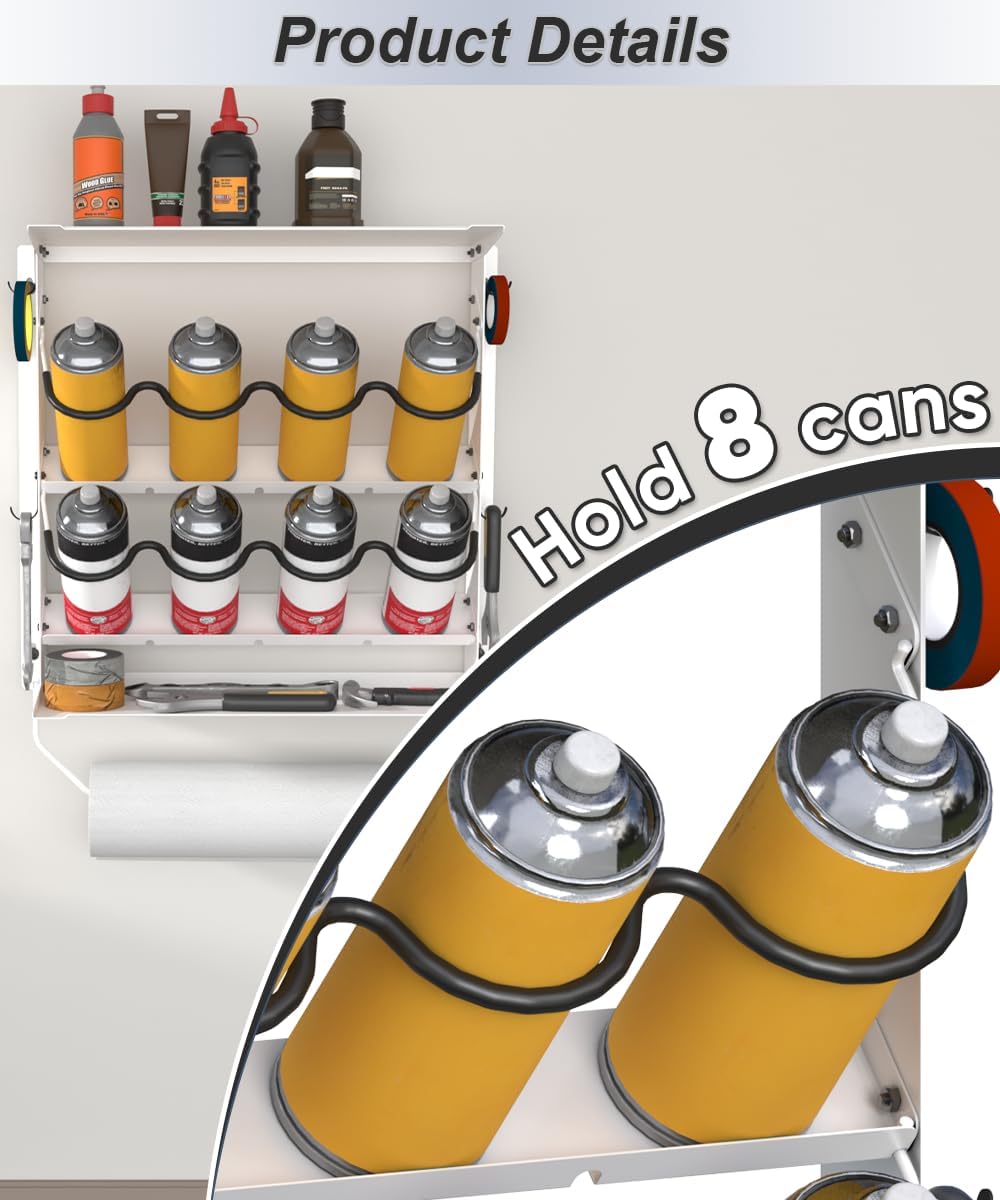 Spray Can Holder, Garage Paint Bottle Organizer Wall Mount, White