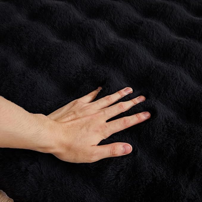 Black Rabbit Plush Rug 2'x3', Fluffy Faux Fur Shaggy Area Rug - Image 6