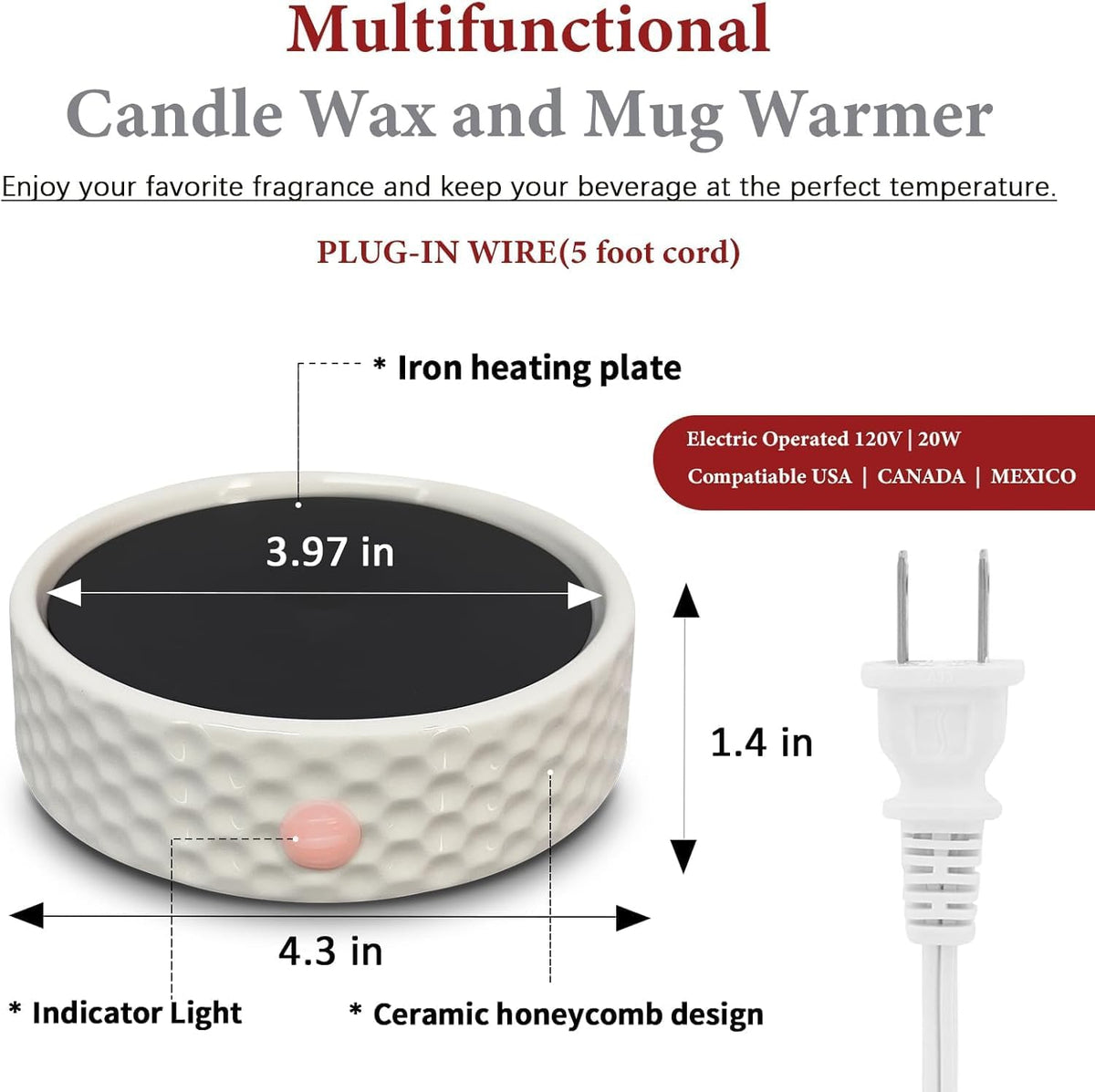 Electric Large Candle Warmer Plate - Ceramic Candle Wax Warmers for Jar Candles, Coffee Mug Warmer Cup Warmers for Home Office Aromatherapy Fragrance and Heating Beverage (Black and White Honeycomb)