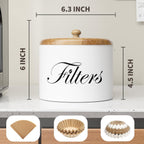Coffee Filter Holder, Wooden Coffee Filter Storage with Lid, Round CoffeeFilterContainer for Counter, Rustic Farmhouse Bar Accessories Decor (White)