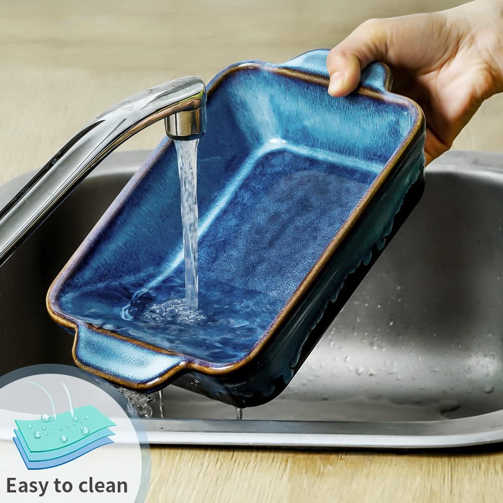 KOOV Bakeware Set, Ceramic Baking Dish, Rectangular Casserole Dish, Lasagna Pan, Baking Pans for Cooking, Cake Dinner, Kitchen, 9 x 13 Inches, Reactive Glaze 3-Piece (Nebula Blue)