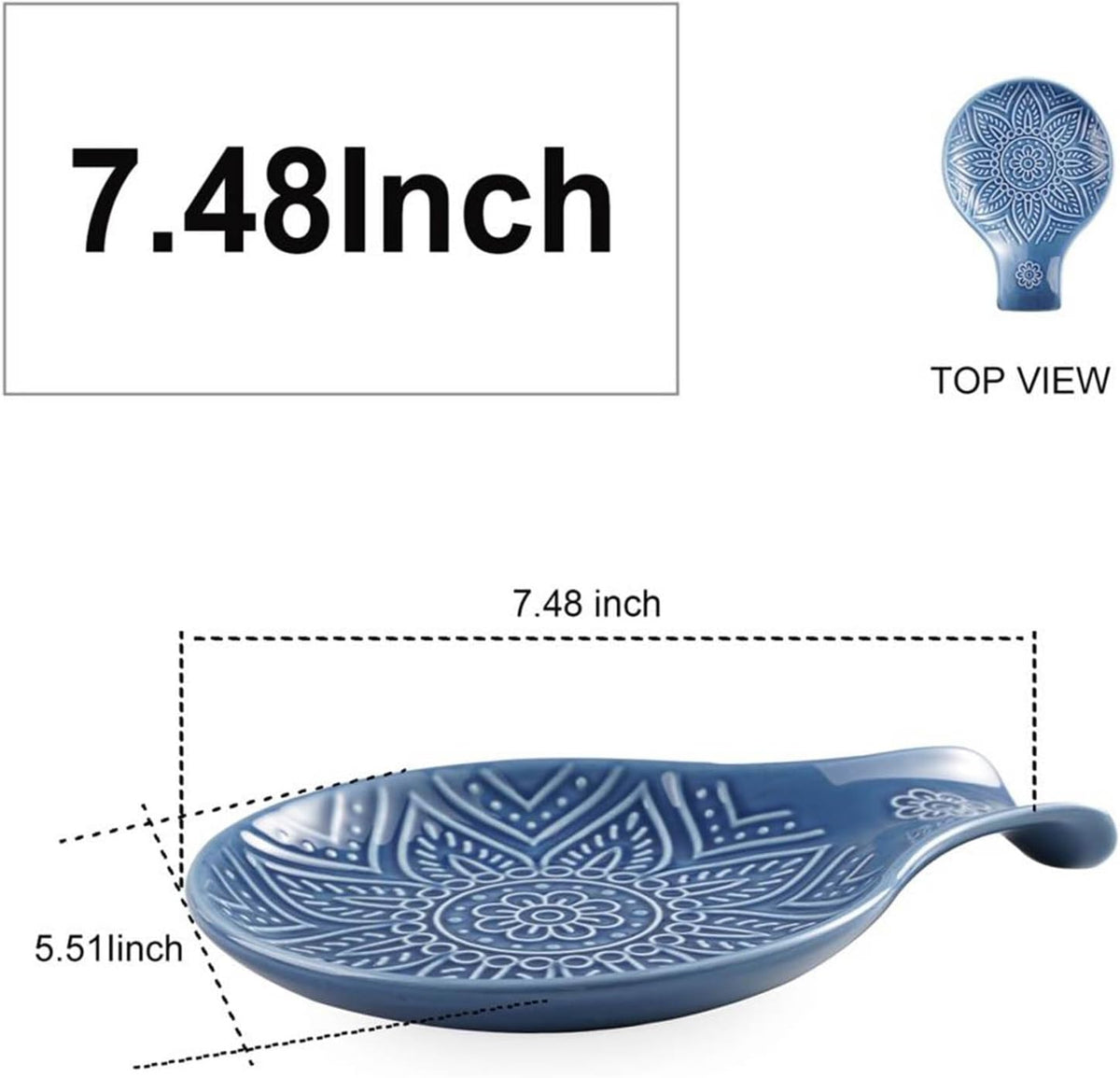 Ceramic Spoon Rest, 7.48 Inches Spoon Holder for Kitchen Counter, Kitchen Accessories, Dishwasher Safe, Dark Blue