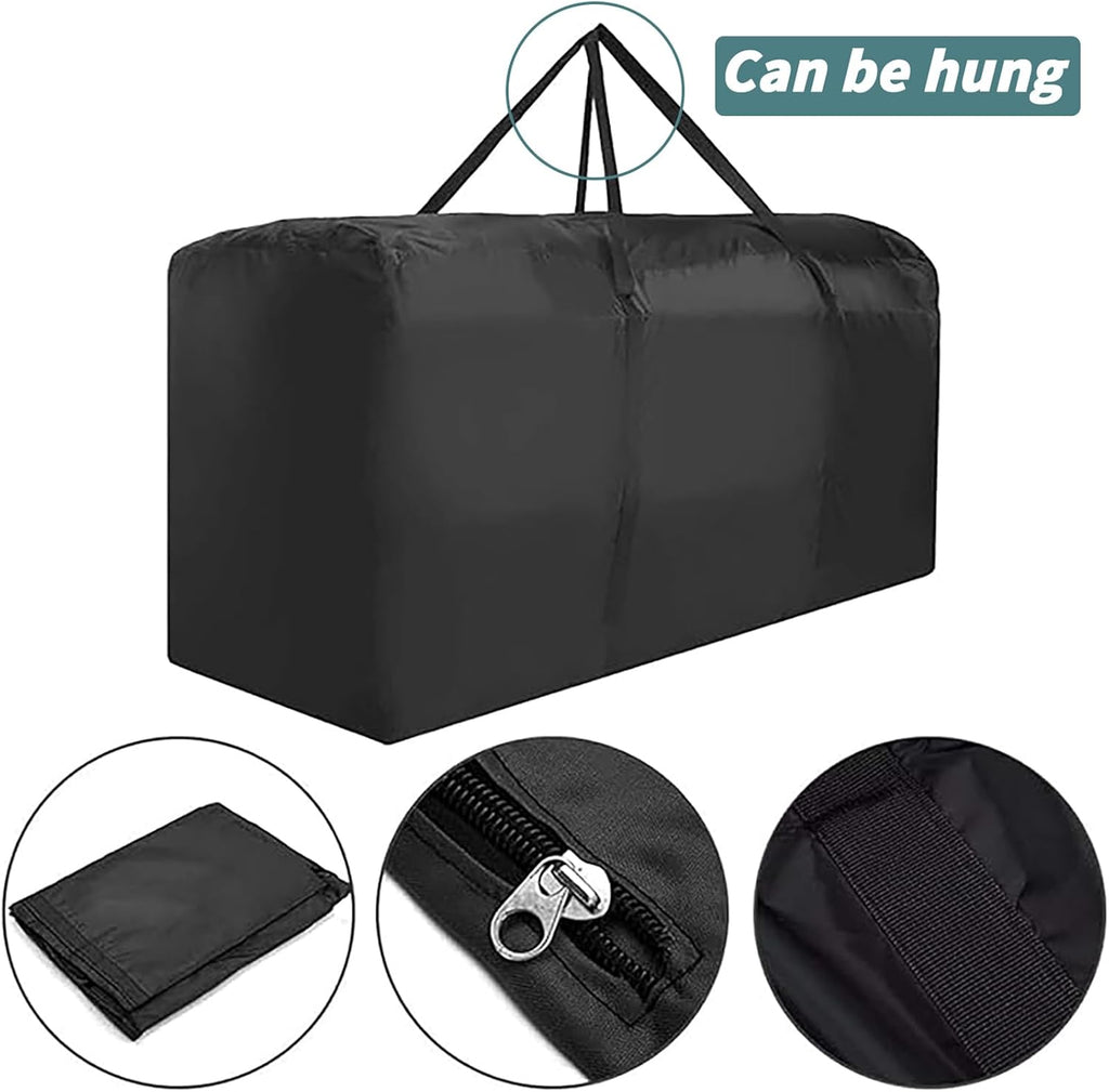 68" Extra Large Waterproof Outdoor Cushion Storage Bag – Heavy Duty Patio Furniture Cover with Zipper,Handles for Pool Decor,Christmas Tree Storage & Moving (173x76x51cm) (Black)