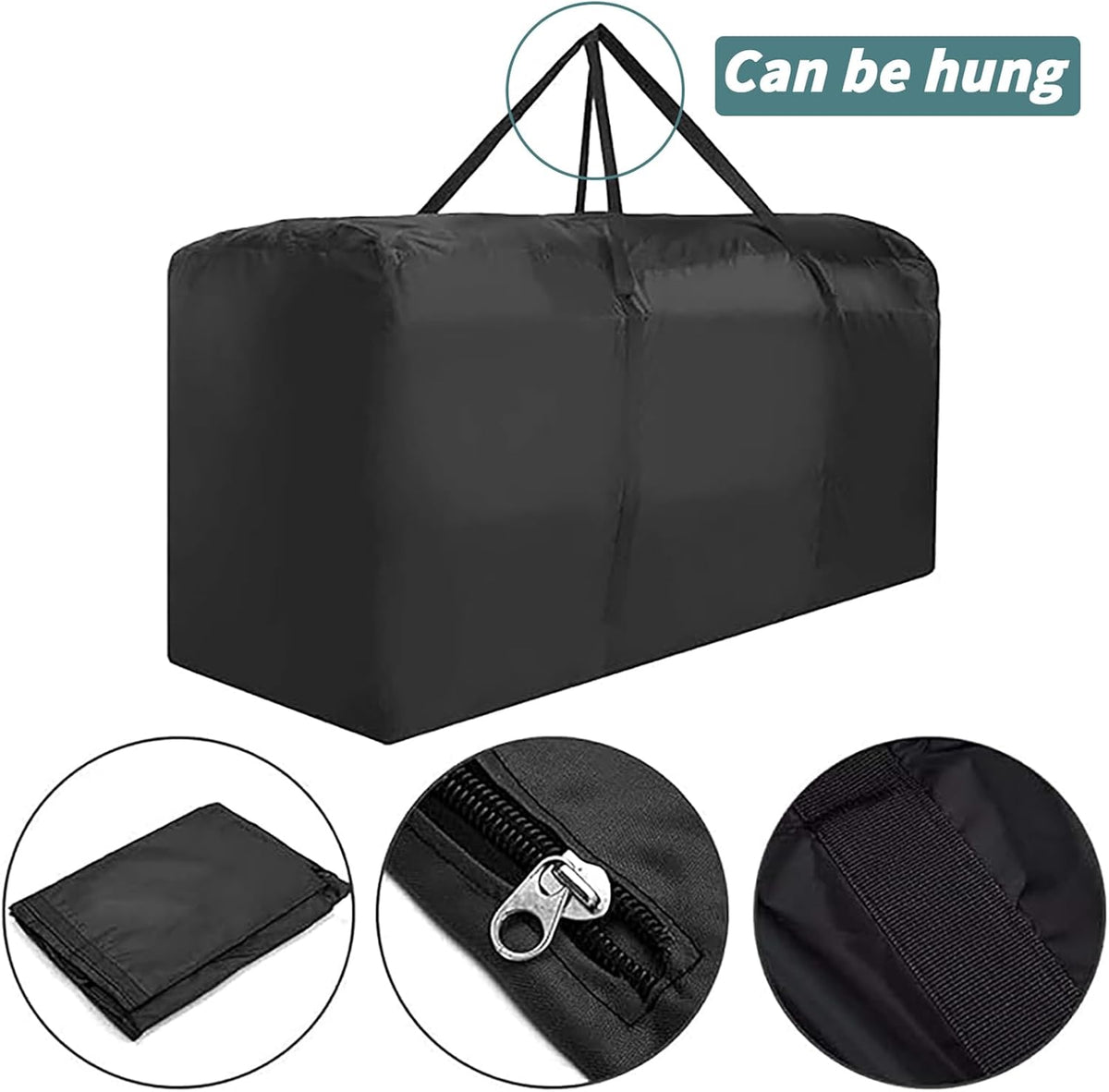 68" Extra Large Waterproof Outdoor Cushion Storage Bag – Heavy Duty Patio Furniture Cover with Zipper,Handles for Pool Decor,Christmas Tree Storage & Moving (173x76x51cm) (Black)