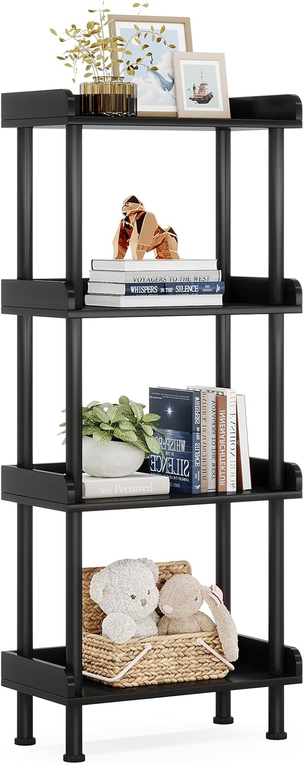 Hosfais 3 Tier Wood Bookcase Industrial Bookshelf with Edge Protection Metal Standing Book Shelves Display Book Rack for Living Room Bedroom Home Office (White)