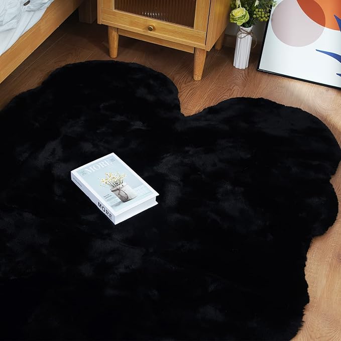Ghouse Soft Faux Sheepskin Fur Rug 4x6 Black Fluffy Bedside Rugs Plush Rug Shag - Image 5