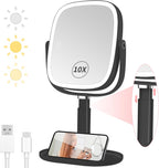 Vanmirr Height Adjustable Lighted Makeup Mirror with Magnification-Black
