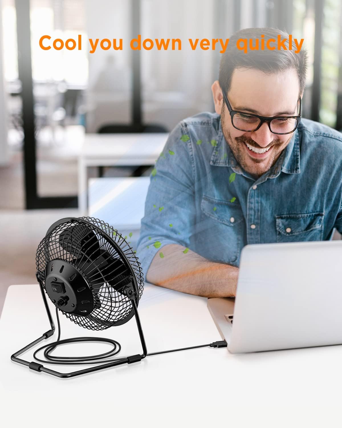 EasyAcc 5 Inch USB Desk Fan, Small USB Desk Fan, [Small Quiet Strong Airflow and 360° Rotating Personal Table Cooling Fan] USB Powered Portable Fan, 2 Speed（3.3~4.1 M/S Black (USB POWERED ONLY)