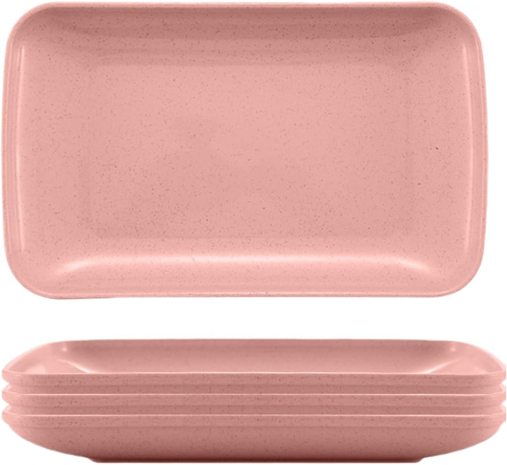 8.3 Inch Rectangular Dinner Plates Set of 4, Wheat Straw Appetizer Plates Unbreakable, Reusable Small Serving Plates Platters for Eating Salad, Pasta, Dessert, Sushi, Cake (Assorted Colors)