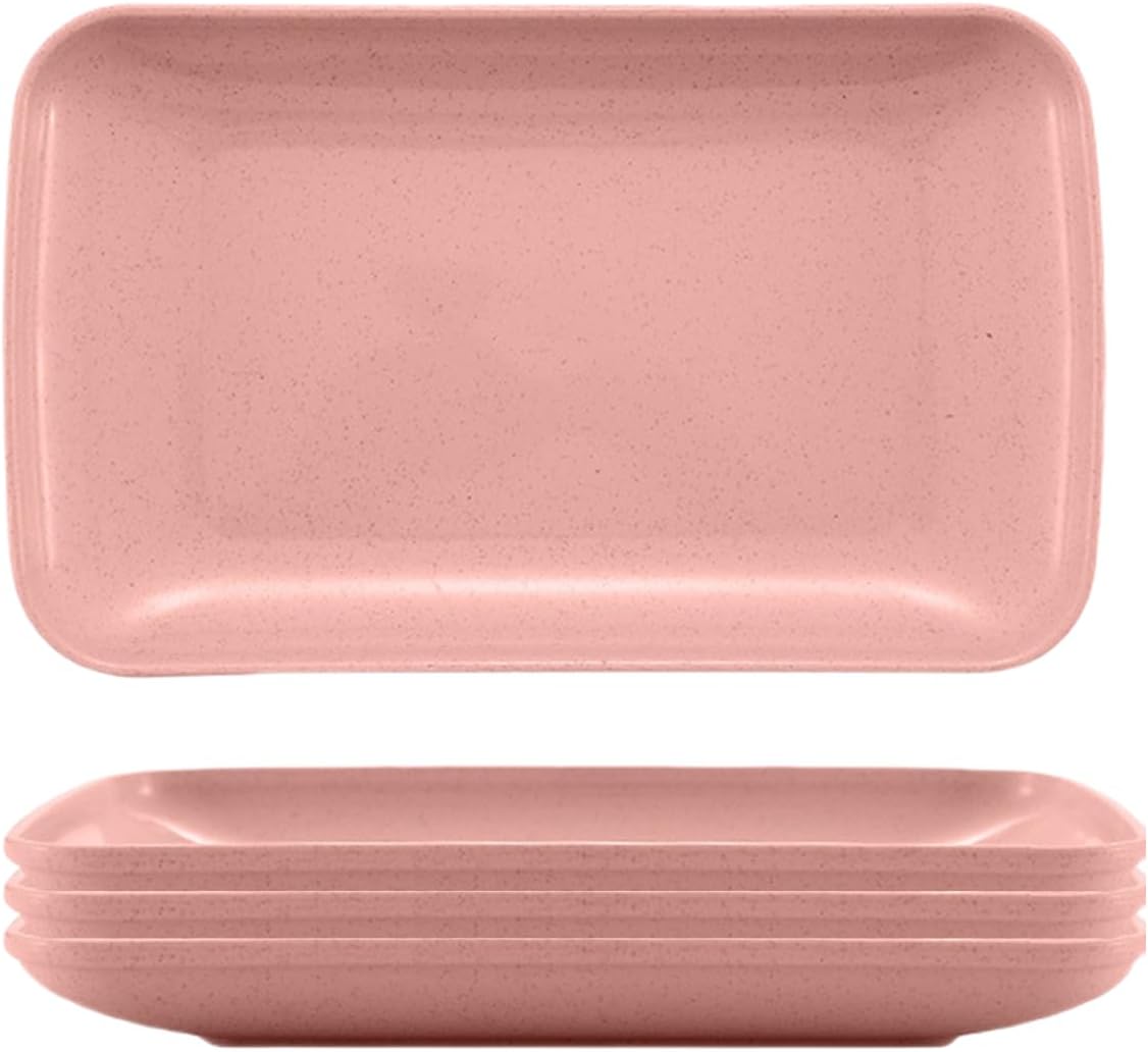 8.3 Inch Rectangular Dinner Plates Set of 4, Wheat Straw Appetizer Plates Unbreakable, Reusable Small Serving Plates Platters for Eating Salad, Pasta, Dessert, Sushi, Cake (Assorted Colors)