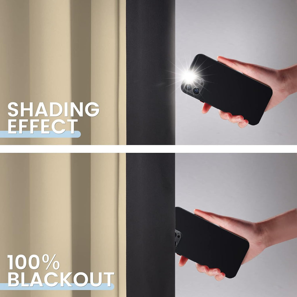SimpleHome Beige 100% Blackout Curtains Room Darkening Living Room 84 Inch