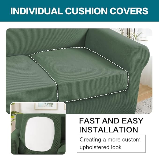 Turquoize 4 Piece Sofa Covers for 3 Cushion Couch Sofa Slipcover Soft Couch - Image 5