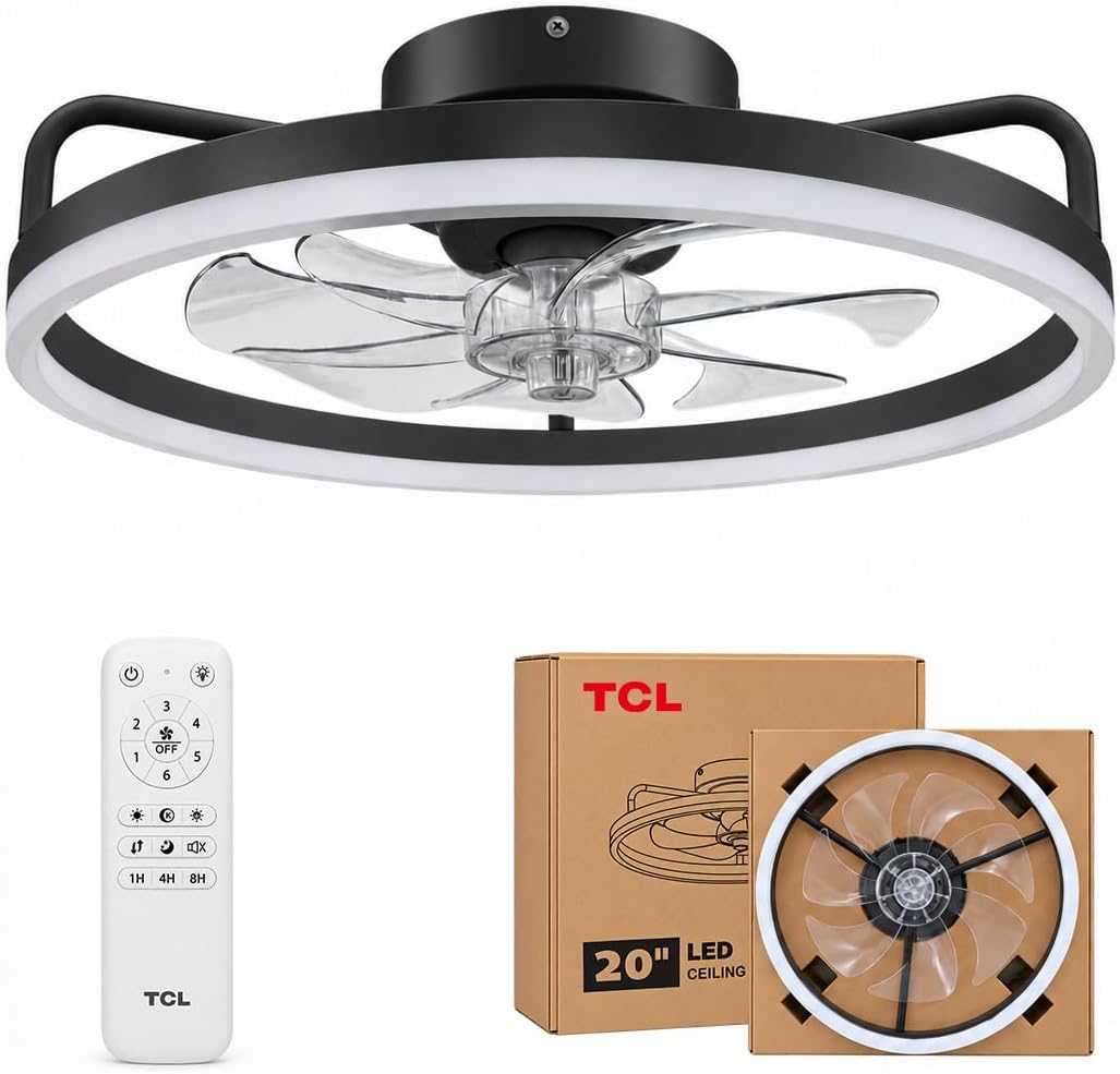 TCL 20 Inch Low Profile Ceiling Fan with Light, Black
