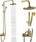 Heyalan Exposed Shower System, 8 Inch Rain Head, Handheld,Antique Brass