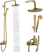 Heyalan Exposed Shower System, 8 Inch Rain Head, Handheld,Antique Brass