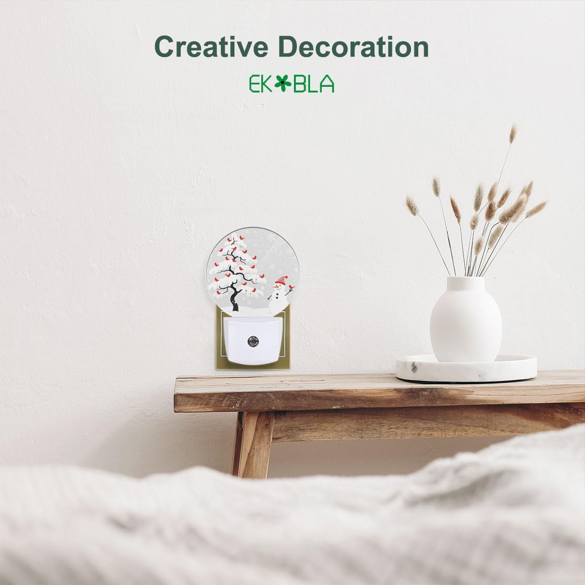 Snowman Night Light, Winter Christmas Tree Cardinal Bird Plug in Nightlight