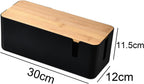 Changsuo Cable Management Box with Bamboo Lid Small Cable Organizer Box for Extension Cord Power Stripe Surge Protector Wire Management Concealer Organizer Cover Hider (Black)