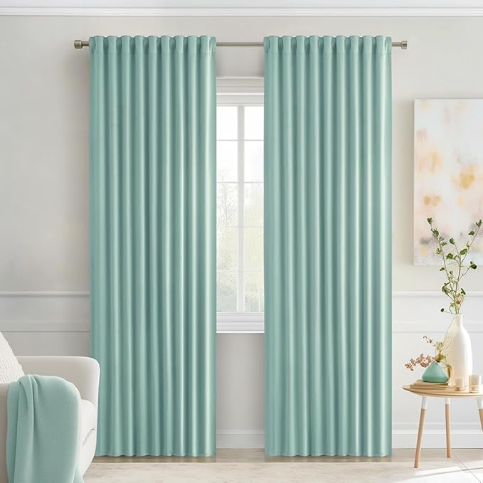 MIULEE Aqua Back Tab Blackout Curtains 72 Inches Long 2 Panels Set by MIULEE