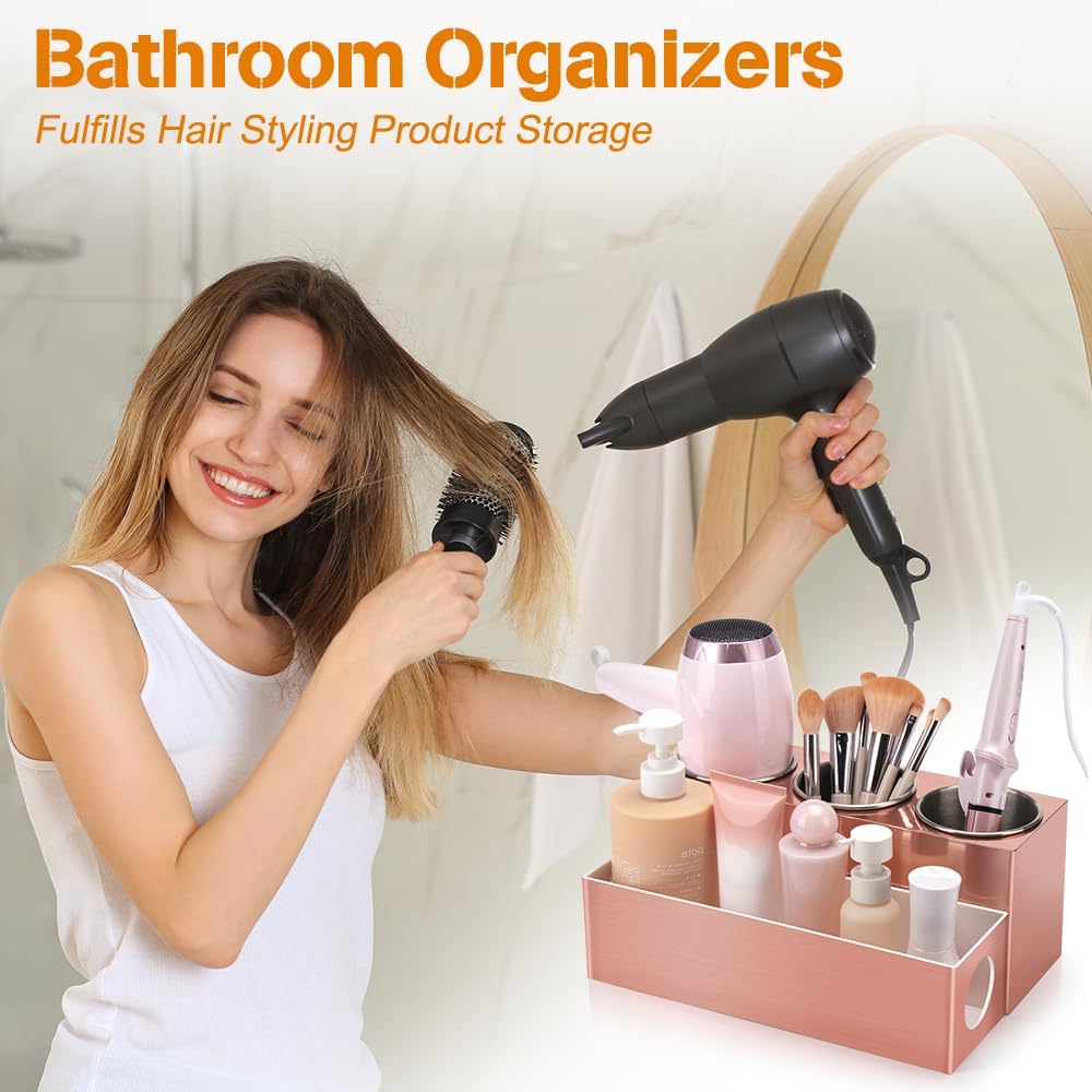 Hot Hair Styling Tool Organizer with 3 Stainless Steel Cups, Pink