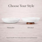 Decorative Marble Bowl White - Removable Acacia Wood Pedestal - 10"