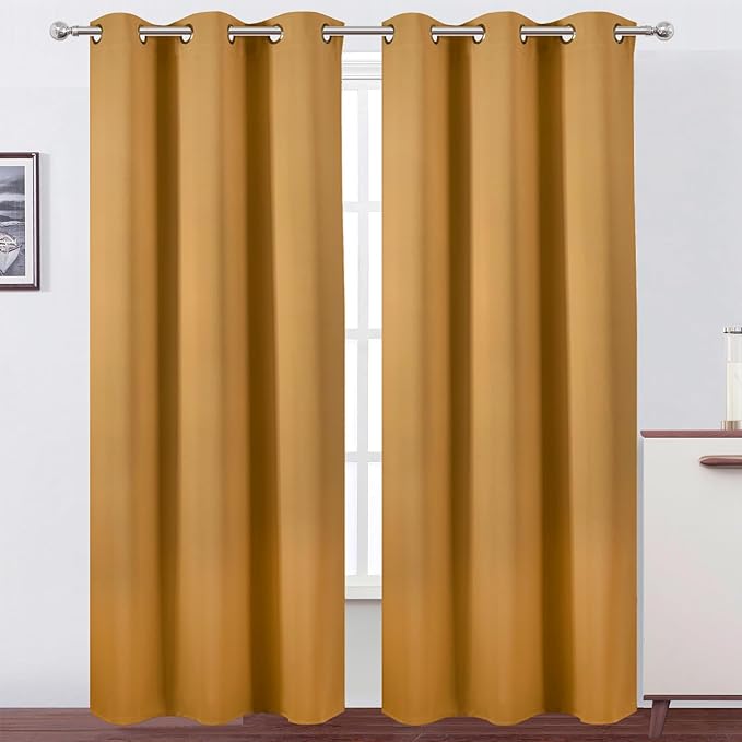 LEMOMO Mustard Yellow Thermal Blackout Curtains/42 x 84 Inch/Set of 2 Panels by Lemomo