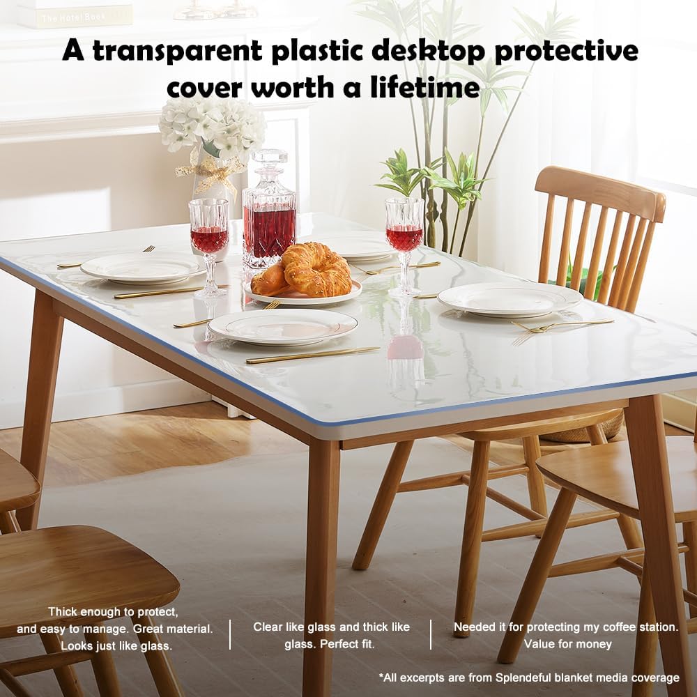28x60 inch Clear Plastic Dining Room Table Protector PVC Table Cover Mat Desk Pad Mat Rectangular Plastic Outdoor Table Top Protector PVC Table Pad for Coffee Table Kitchen Countertop Bench Entryway
