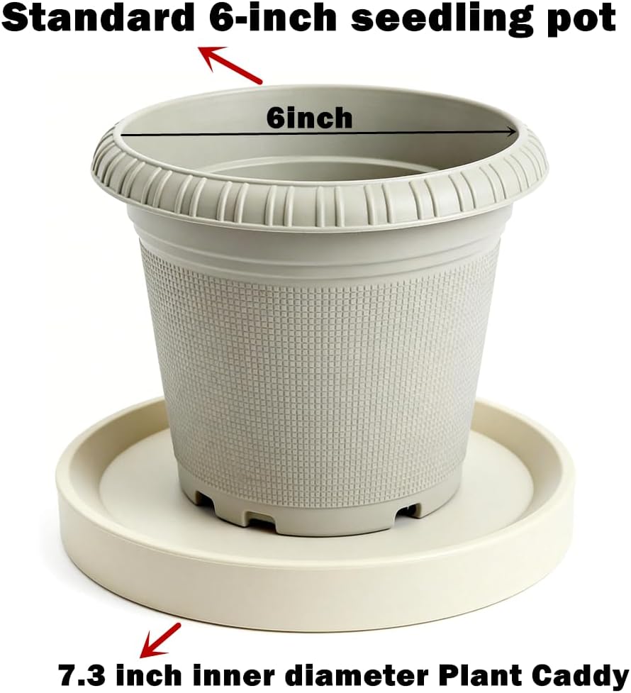 8.9" Plant Caddy with Hidden Wheels,2Pack Round,Gray+Light Gray