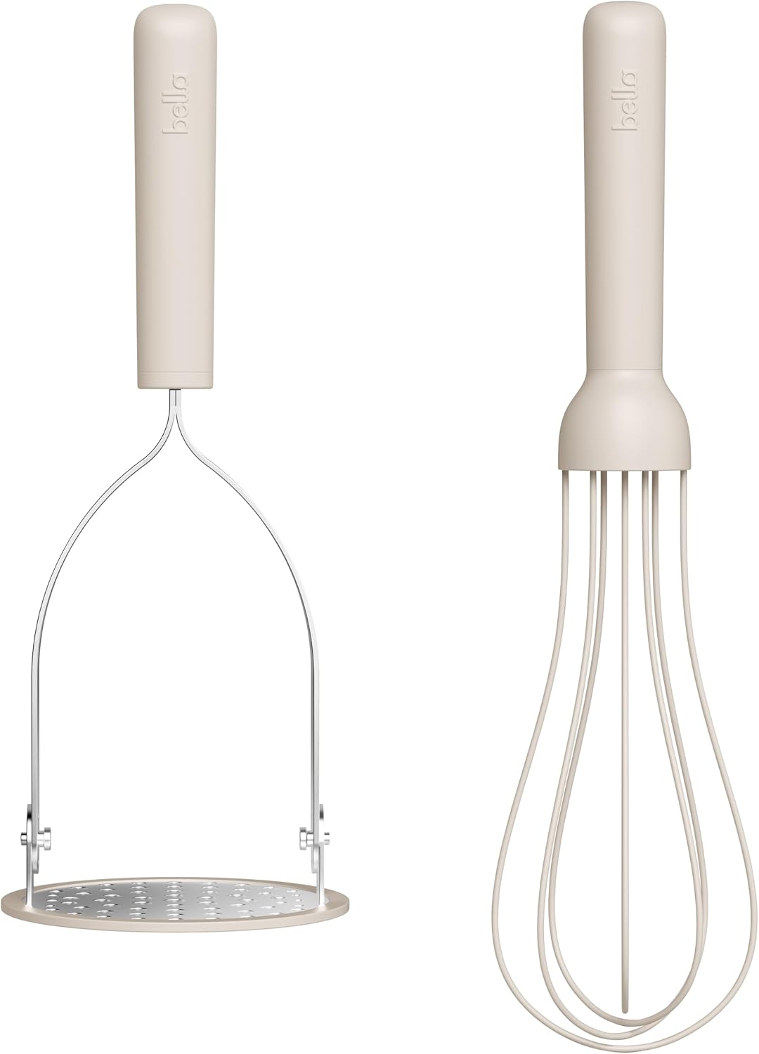 bella 2 Piece Fold Flat, Non-toxic Nonslip Masher and Whisk, Oatmilk