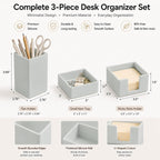 minimaliving Aesthetic Silicone Desk Organizer Set of 3,Modern Office Desk Accessories with Pen Holder,Paperclip Tray,Sticky Note Holder,Stylish Functional Office Desk Decor for Back-to-school(Grey)