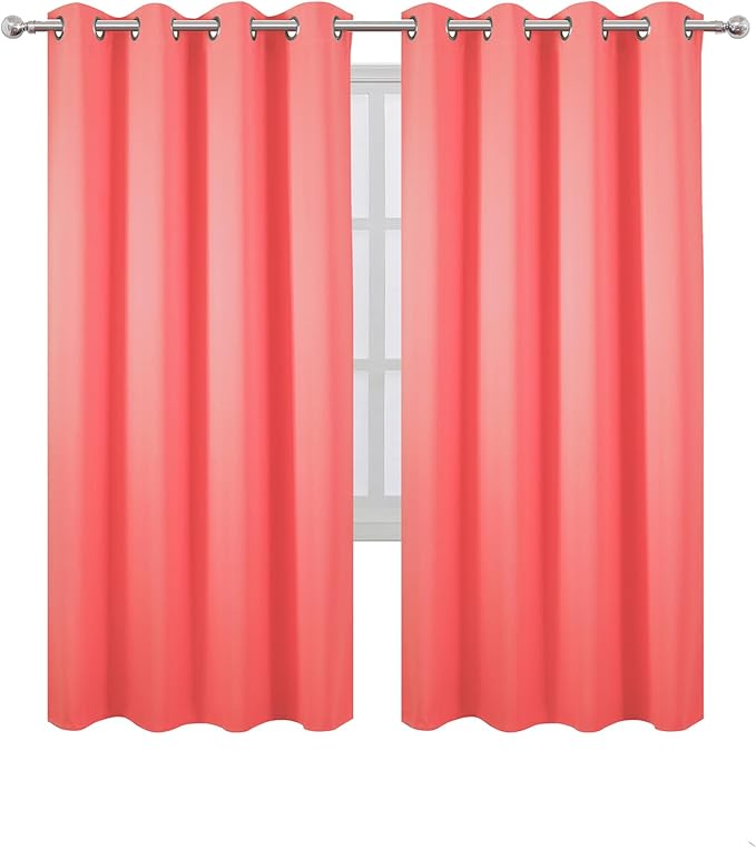 LEMOMO Blackout Curtains 66 x 72 Inch Long Coral Curtains Set of 2 Panels Room - Image 2