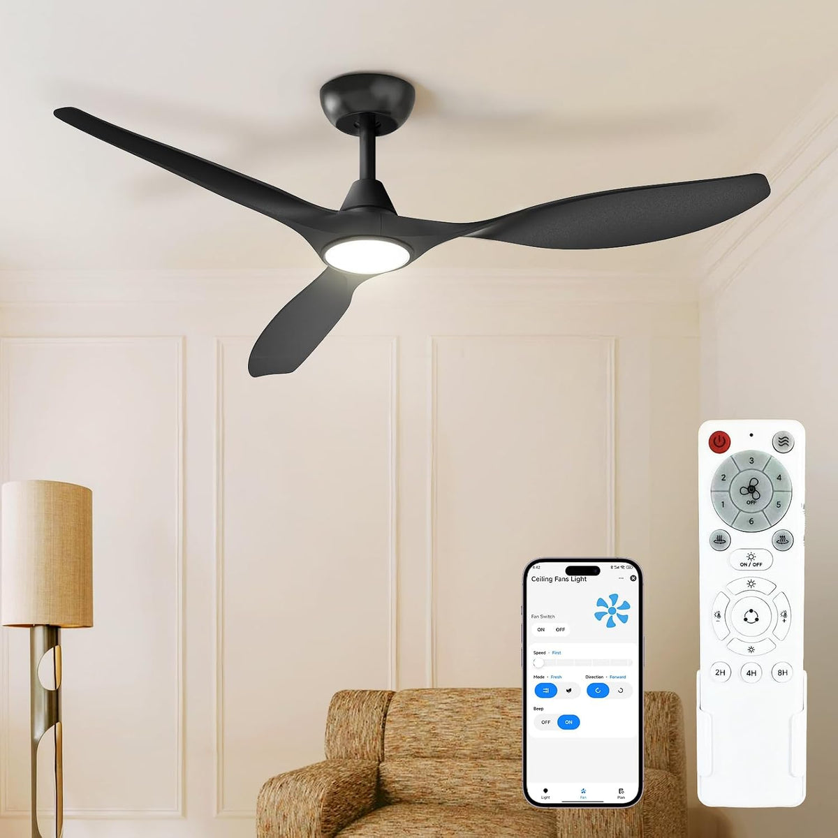 Roomratv 52'' Smart Ceiling Fan with Light, Wide Blade Design, Remote