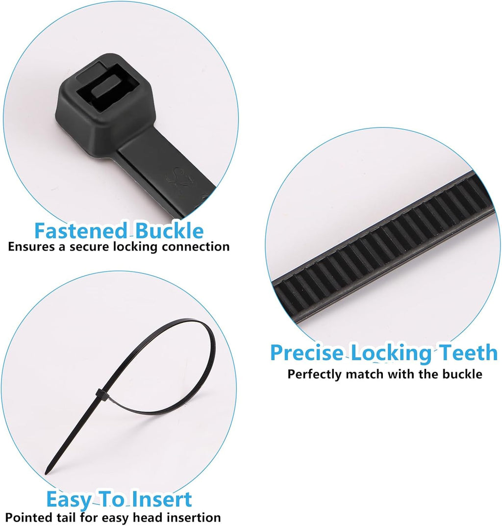 Black Zip Ties Assorted Sizes 4+6+8+12+14+18 inch, 500 Pack Cable Ties, UV-Resistant Zipties, Multi-Purpose for Home, Office, Garage & Cable Management, SiKuLin