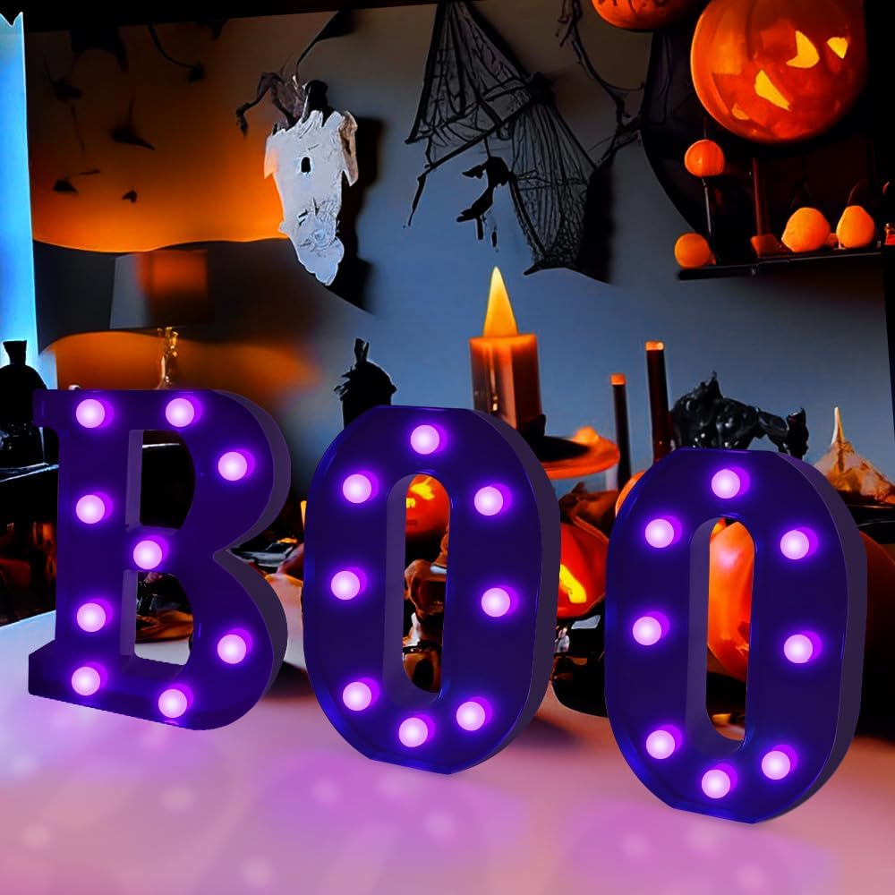 Halloween Decorations Indoor 3 LED Marquee Light Up Letters Boo Sign