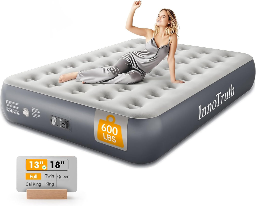 InnoTruth Air Mattress Full with Built in Pump, Inflatable Blow up Mattress, 18" Raised Colchones Inflables Air Bed for Guests & Home, Ideal for Home Use and Outdoor Camping, 600lb Weight Capacity
