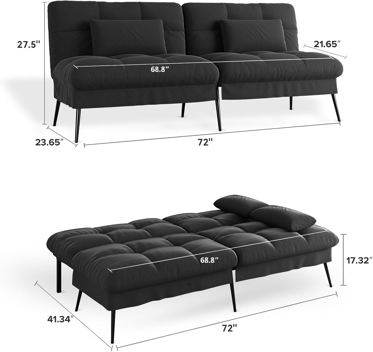COMHOMA Futon Sofa Bed, 72″ Convertible Sleeper Sofa, Upholstered Loveseat