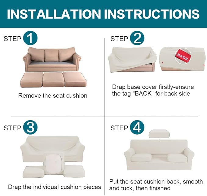 Turquoize 4 Piece Sofa Covers for 3 Cushion Couch Sofa Slipcover Soft Couch - Image 6