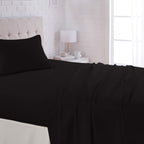 Amazon Basics Lightweight Super Soft Easy Care Breathable Microfiber 4 Piece Cozy Comfortable Bed Sheet Set, Wrinkle Resistant with 14-Inch Deep Pockets, Queen, Black, Solid