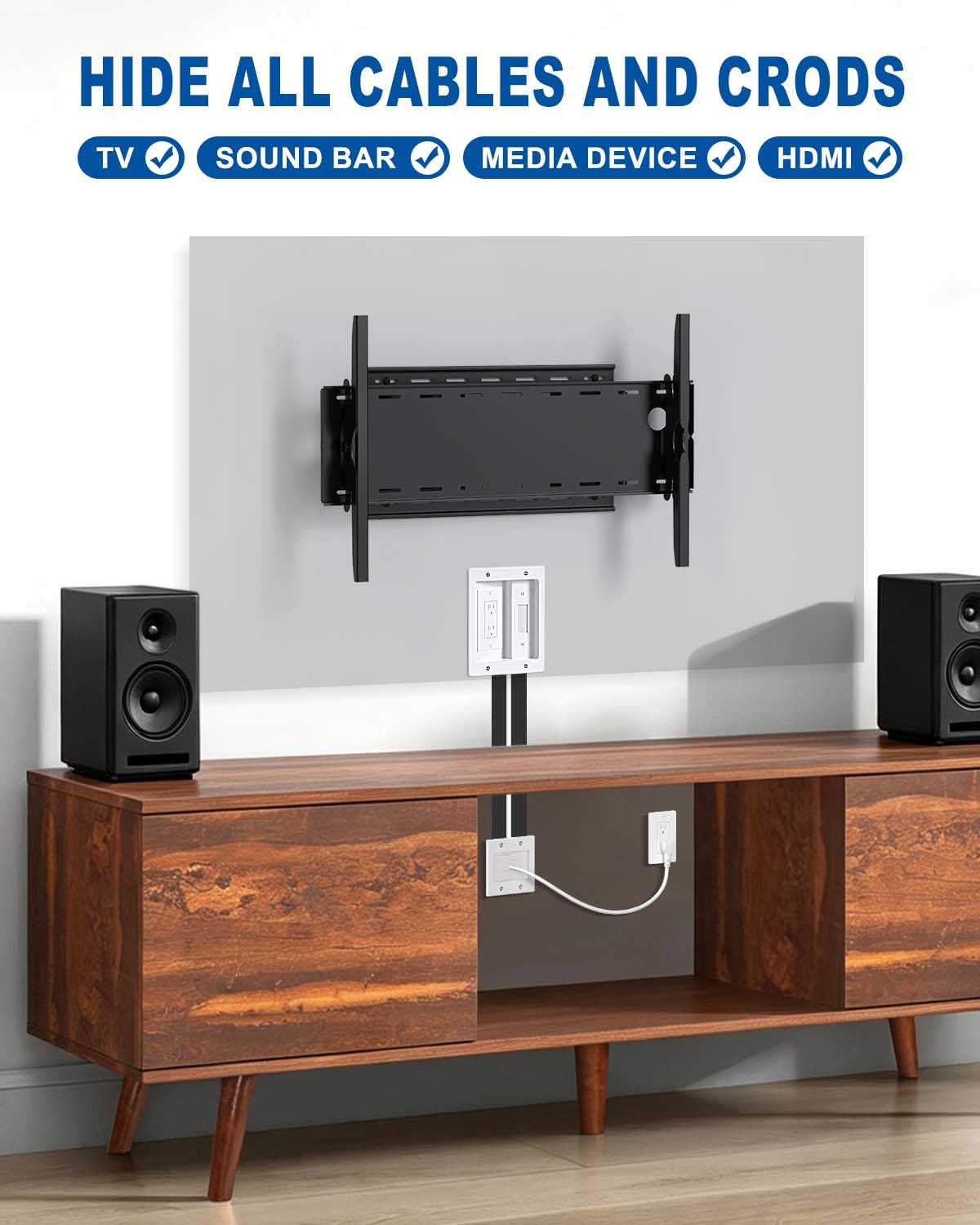 in wall Cable Management KKT with Triple Outlet, recessed Outlet with Brush Wall Plate, 9ft Cord, tv Cord Hider for Wall Mounted tv, for HDMI Cables and Home Theater Systems